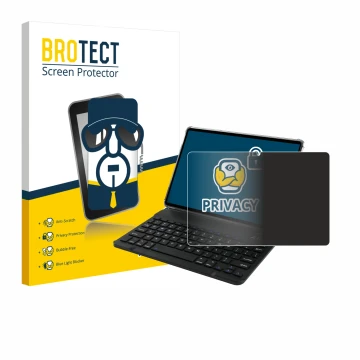 Parte frontal de un envase de producto con el logotipo de la marca BROTECT. Al lado se muestra el dispositivo Tabwee T90 con s