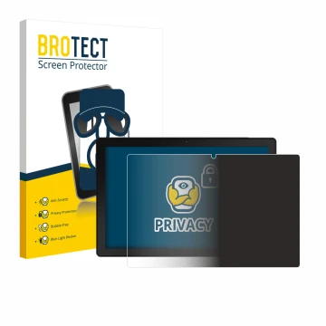 Parte frontal de un envase de producto con el logotipo de la marca BROTECT. Al lado se muestra el dispositivo MUISOO A10 10.1