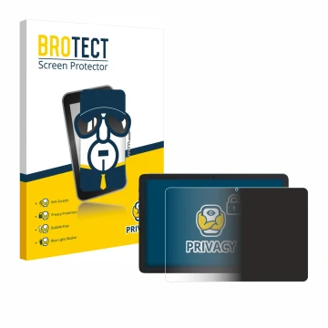 Parte frontal de un envase de producto con el logotipo de la marca BROTECT. Al lado se muestra el dispositivo Cubot Tab 65 10.