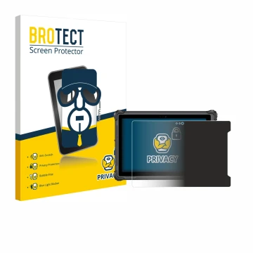 Parte frontal de un envase de producto con el logotipo de la marca BROTECT. Al lado se muestra el dispositivo onerugged W10 J 