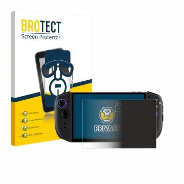 Parte frontal de un envase de producto con el logotipo de la marca BROTECT. Al lado se muestra el dispositivo Lenovo Legion Go