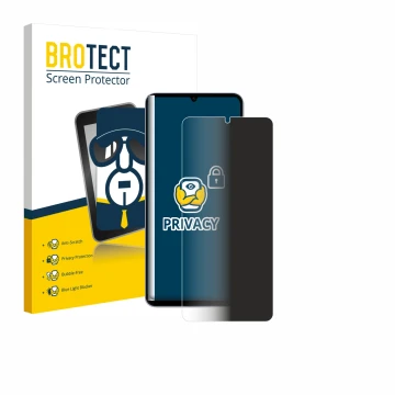Parte frontal de un envase de producto con el logotipo de la marca BROTECT. Al lado se muestra el dispositivo Samsung Galaxy A