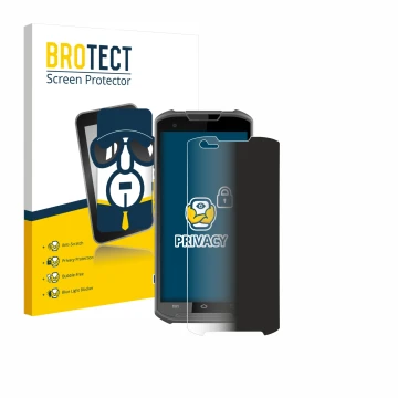 Parte frontal de un envase de producto con el logotipo de la marca BROTECT. Al lado se muestra el dispositivo Newland MT93 con
