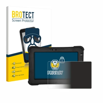 Parte frontal de un envase de producto con el logotipo de la marca BROTECT. Al lado se muestra el dispositivo Zebra XSlate L10