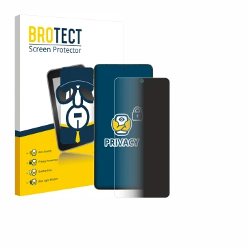 Parte frontal de un envase de producto con el logotipo de la marca BROTECT. Al lado se muestra el dispositivo Motorola Signatu