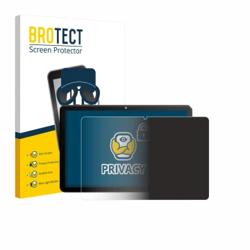 Parte frontal de un envase de producto con el logotipo de la marca BROTECT. Al lado se muestra el dispositivo Rebecco Z50 10.1