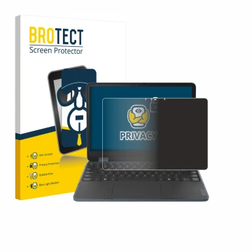 Parte frontal de un envase de producto con el logotipo de la marca BROTECT. Al lado se muestra el dispositivo Lenovo 500w 2-in