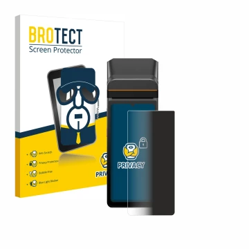 Parte frontal de un envase de producto con el logotipo de la marca BROTECT. Al lado se muestra el dispositivo Sunmi V3 A13 con