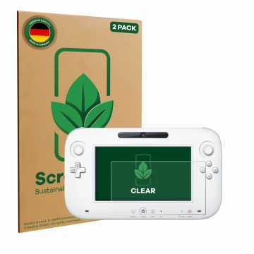 Parte frontal de un envase de producto con el logotipo de la marca ScreenLeaf. Al lado se muestra el dispositivo Nintendo Wii 