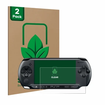 Parte frontal de un envase de producto con el logotipo de la marca ScreenLeaf. Al lado se muestra el dispositivo Sony PSP Stre