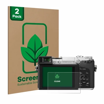 Parte frontal de un envase de producto con el logotipo de la marca ScreenLeaf. Al lado se muestra el dispositivo Panasonic Lum