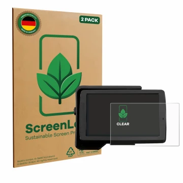 Parte frontal de un envase de producto con el logotipo de la marca ScreenLeaf. Al lado se muestra el dispositivo BMW R 1200 GS