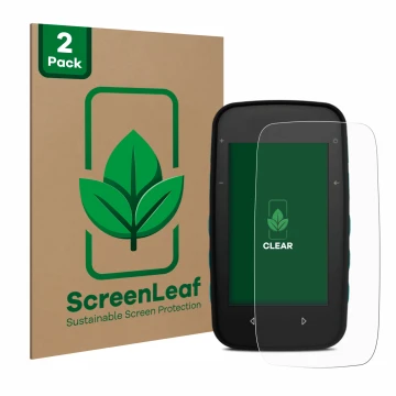 Parte frontal de un envase de producto con el logotipo de la marca ScreenLeaf. Al lado se muestra el dispositivo CompeGPS TwoN