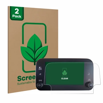 Parte frontal de un envase de producto con el logotipo de la marca ScreenLeaf. Al lado se muestra el dispositivo Fiat Tipo 201