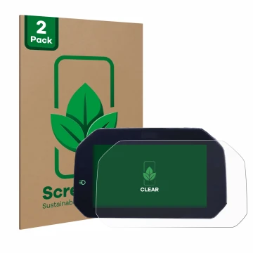 Parte frontal de un envase de producto con el logotipo de la marca ScreenLeaf. Al lado se muestra el dispositivo BMW R 1200 GS