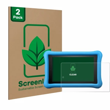Parte frontal de un envase de producto con el logotipo de la marca ScreenLeaf. Al lado se muestra el dispositivo Amazon Fire H