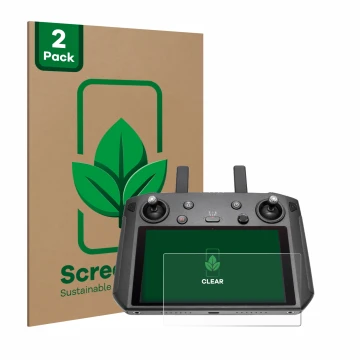Parte frontal de un envase de producto con el logotipo de la marca ScreenLeaf. Al lado se muestra el dispositivo DJI Smart Con