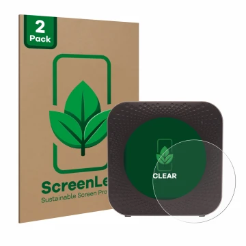 Parte frontal de un envase de producto con el logotipo de la marca ScreenLeaf. Al lado se muestra el dispositivo Netgear Night