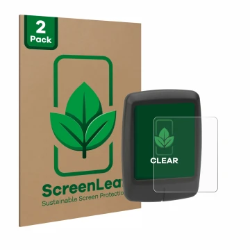 Parte frontal de un envase de producto con el logotipo de la marca ScreenLeaf. Al lado se muestra el dispositivo Specialized T