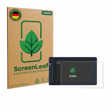 Parte frontal de un envase de producto con el logotipo de la marca ScreenLeaf. Al lado se muestra el dispositivo SmallHD 703 B