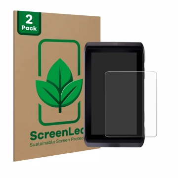 Parte frontal de un envase de producto con el logotipo de la marca ScreenLeaf. Al lado se muestra el dispositivo Atomos Shogun
