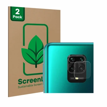 Parte frontal de un envase de producto con el logotipo de la marca ScreenLeaf. Al lado se muestra el dispositivo Xiaomi Redmi 