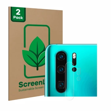 Parte frontal de un envase de producto con el logotipo de la marca ScreenLeaf. Al lado se muestra el dispositivo Huawei P30 Pr