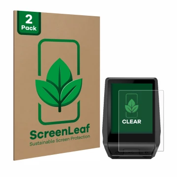 Parte frontal de un envase de producto con el logotipo de la marca ScreenLeaf. Al lado se muestra el dispositivo Bosch Nyon 20