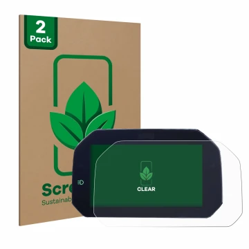 Parte frontal de un envase de producto con el logotipo de la marca ScreenLeaf. Al lado se muestra el dispositivo BMW S 1000 XR