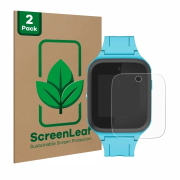 Parte frontal de un envase de producto con el logotipo de la marca ScreenLeaf. Al lado se muestra el dispositivo TCL Movetime 