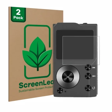 Parte frontal de un envase de producto con el logotipo de la marca ScreenLeaf. Al lado se muestra el dispositivo Surfans F20 c