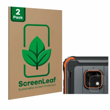 Parte frontal de un envase de producto con el logotipo de la marca ScreenLeaf. Al lado se muestra el dispositivo Blackview BV4