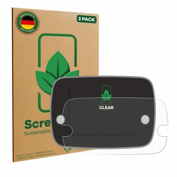 Parte frontal de un envase de producto con el logotipo de la marca ScreenLeaf. Al lado se muestra el dispositivo Fiat 500 Seri