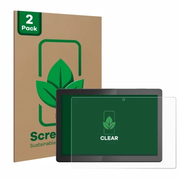Parte frontal de un envase de producto con el logotipo de la marca ScreenLeaf. Al lado se muestra el dispositivo Lenovo Tab M1