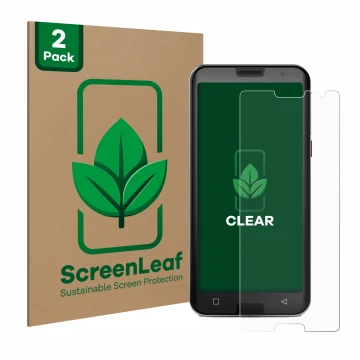 Parte frontal de un envase de producto con el logotipo de la marca ScreenLeaf. Al lado se muestra el dispositivo Emporia Smart