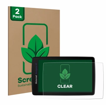 Parte frontal de un envase de producto con el logotipo de la marca ScreenLeaf. Al lado se muestra el dispositivo BMW Navigator