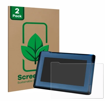 Parte frontal de un envase de producto con el logotipo de la marca ScreenLeaf. Al lado se muestra el dispositivo KTM 1290 Supe