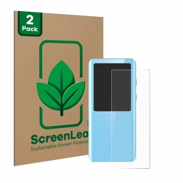 Parte frontal de un envase de producto con el logotipo de la marca ScreenLeaf. Al lado se muestra el dispositivo AGPtek A19X c