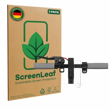 Parte frontal de un envase de producto con el logotipo de la marca ScreenLeaf. Al lado se muestra el dispositivo Xiaomi Mi 1S 