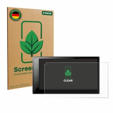 Parte frontal de un envase de producto con el logotipo de la marca ScreenLeaf. Al lado se muestra el dispositivo Pioneer SPH-D