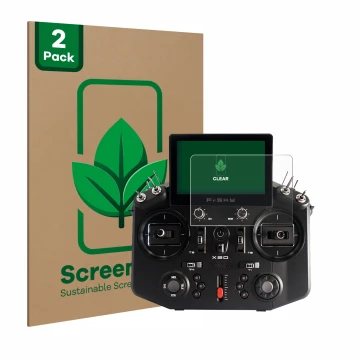 Parte frontal de un envase de producto con el logotipo de la marca ScreenLeaf. Al lado se muestra el dispositivo FrSky Tandem 