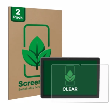 Parte frontal de un envase de producto con el logotipo de la marca ScreenLeaf. Al lado se muestra el dispositivo Majestic Tab-