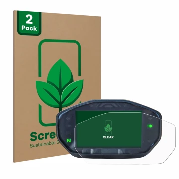 Parte frontal de un envase de producto con el logotipo de la marca ScreenLeaf. Al lado se muestra el dispositivo Ducati Monste