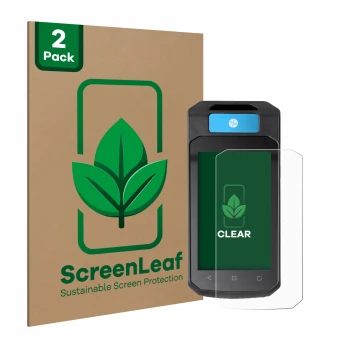 Parte frontal de un envase de producto con el logotipo de la marca ScreenLeaf. Al lado se muestra el dispositivo Accu-Chek Ins
