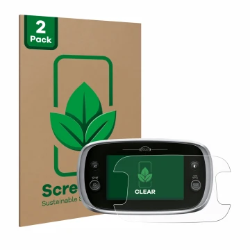 Parte frontal de un envase de producto con el logotipo de la marca ScreenLeaf. Al lado se muestra el dispositivo Fiat 500X Uco