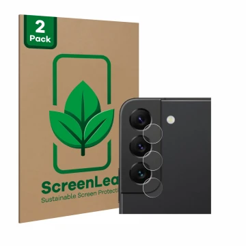 Parte frontal de un envase de producto con el logotipo de la marca ScreenLeaf. Al lado se muestra el dispositivo Samsung Galax