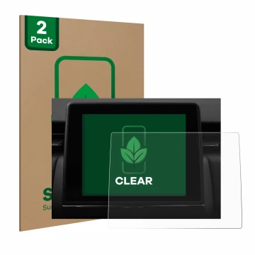 Parte frontal de un envase de producto con el logotipo de la marca ScreenLeaf. Al lado se muestra el dispositivo Renault Captu