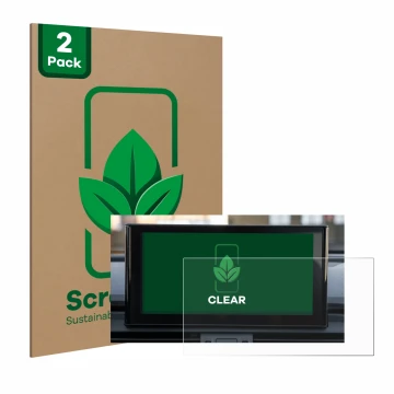 Parte frontal de un envase de producto con el logotipo de la marca ScreenLeaf. Al lado se muestra el dispositivo Audi Q5 2021 