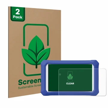 Parte frontal de un envase de producto con el logotipo de la marca ScreenLeaf. Al lado se muestra el dispositivo Clementoni Cl