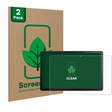 Parte frontal de un envase de producto con el logotipo de la marca ScreenLeaf. Al lado se muestra el dispositivo Lenovo Tab M1